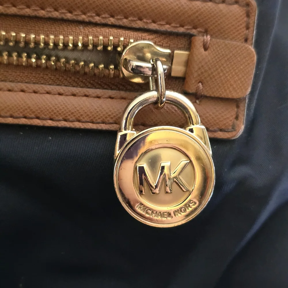 Michael Kors Dark Blue and Tan Accent Tote Bag